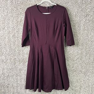 Abbey Glass Dress Women’s Large Maroon Purple 3/4 Sleeve Fit and Flare Swing